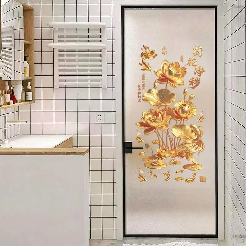 Lotus Koi Fish PVC Glass Wall Decals – Self-Adhesive Stickers Glass Wall Decal Nixie
