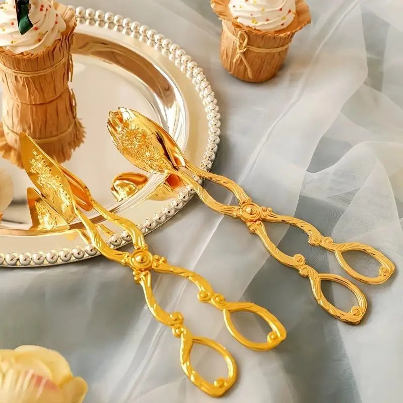 Vintage Gold Plated Serving Tongs – Rustproof Food Clip Kitchen Serving Tongs Nixie