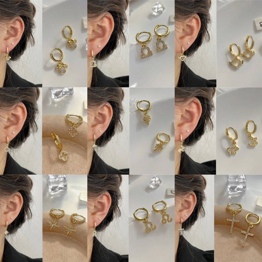 14K Gold Plated Crescent Moon Zircon Stud Earrings for Women