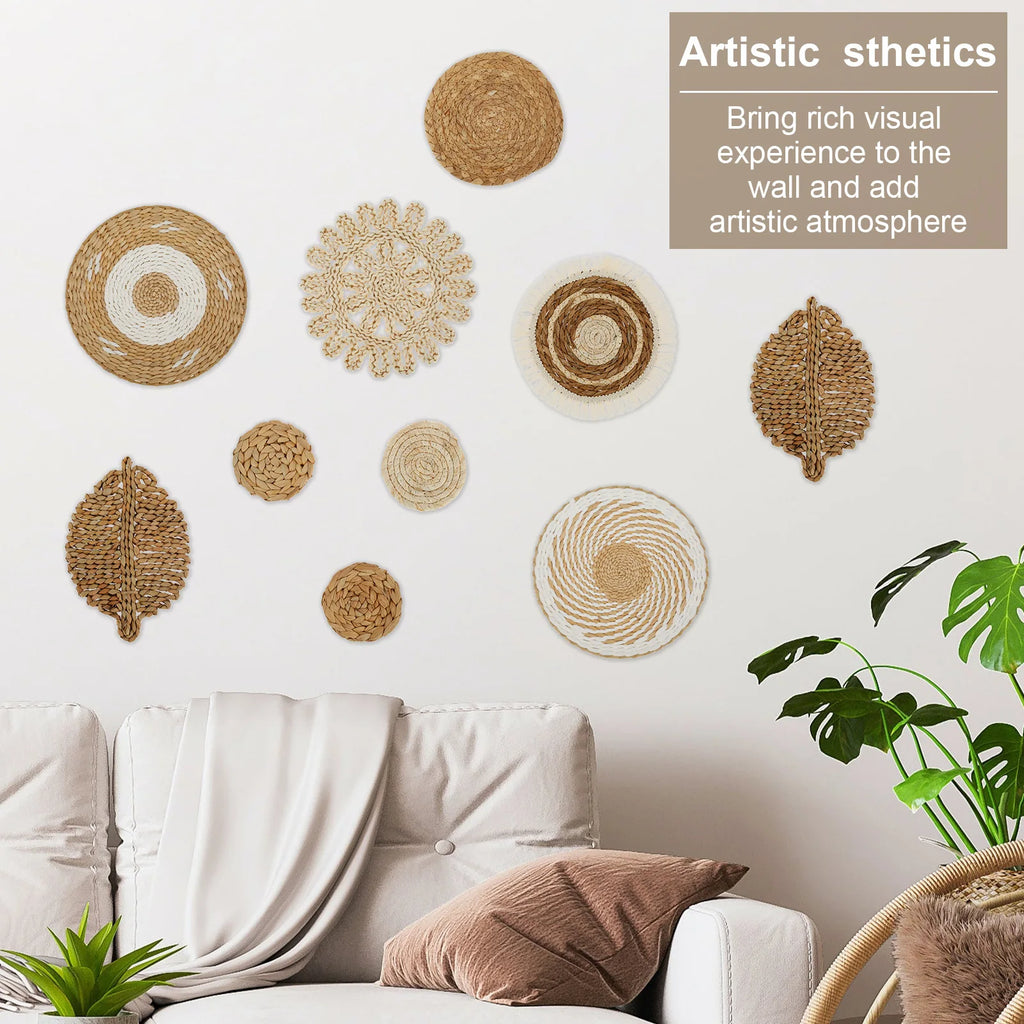 10-Piece Handcrafted Rattan Wall Basket Decor Set | Rustic Boho Woven Wall Basket Set Nixie