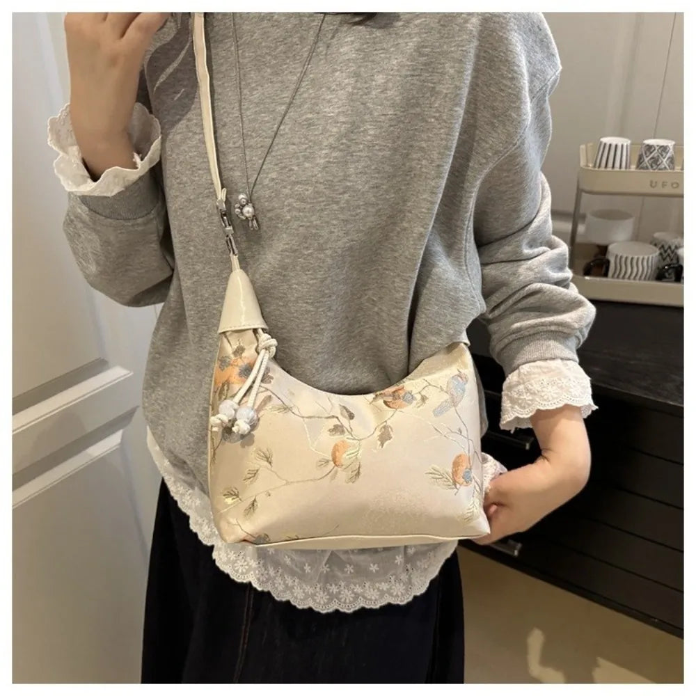 Embroidered Crossbody Bag with Pearl Pendant | Women's Handbag Crossbody Handbag Nixie