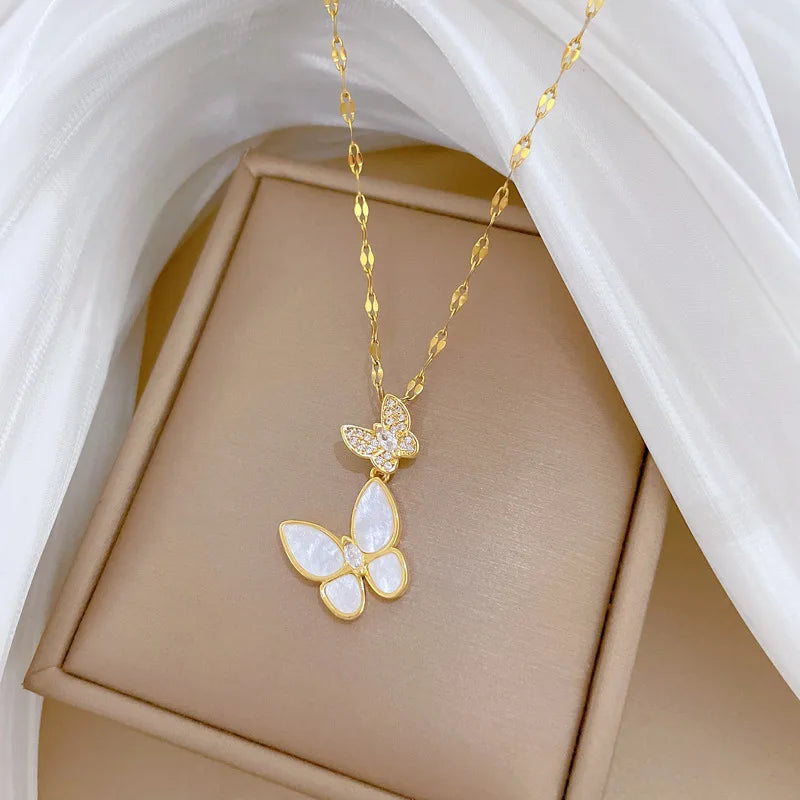 Butterfly Pendant Choker Necklace | Gold Stainless Steel Pendant Choker Necklace Nixie