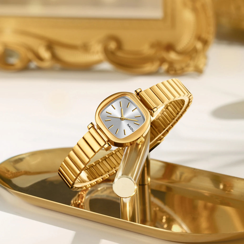 Women's Retro Quartz Watch – Stainless Steel Strap & Numberless Dial Women's Quartz Watch Nixie