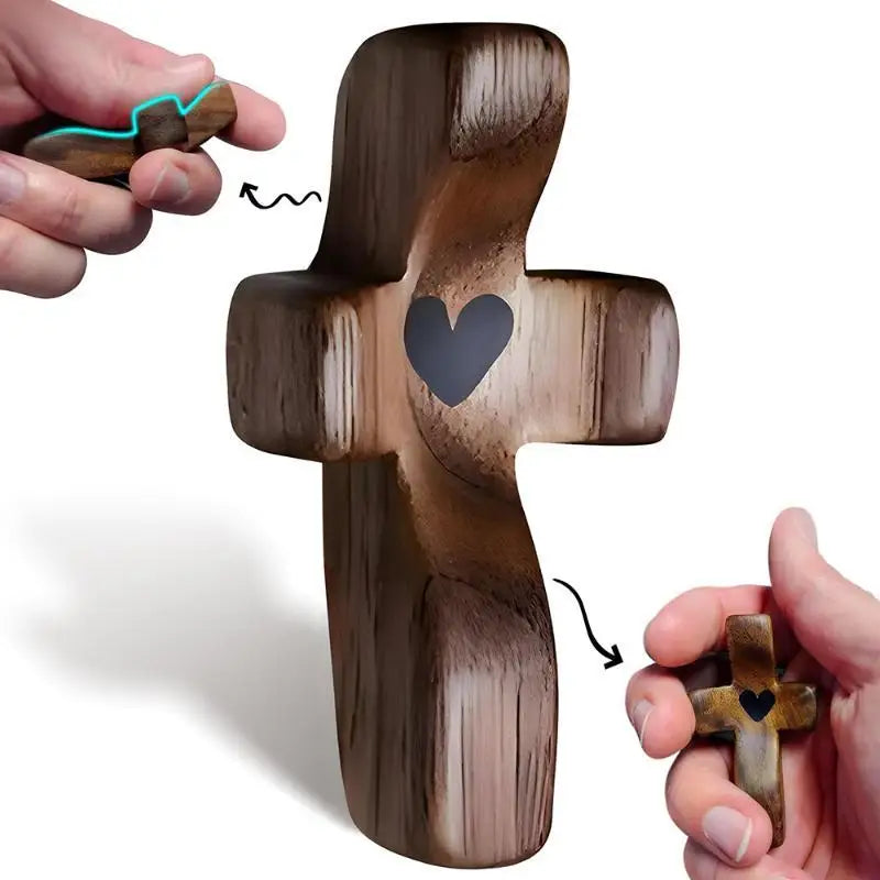 Heart-Shaped Walnut Wood Thumb Cross | Prayer & Gift Ornament Wood Prayer Cross Nixie