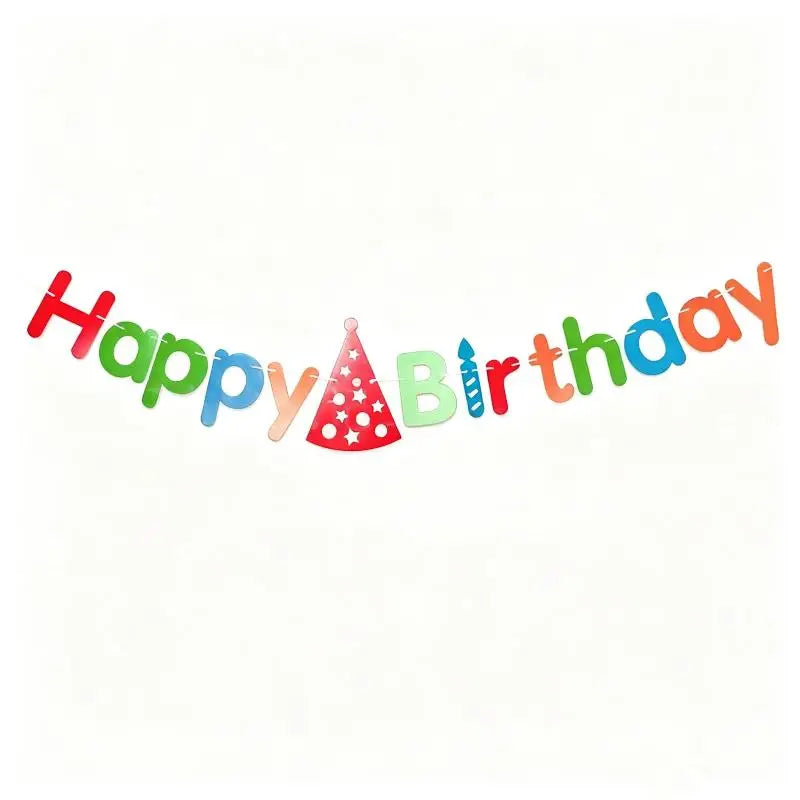 Happy Birthday Banner Colorful Hat Garland Party Decoration Set