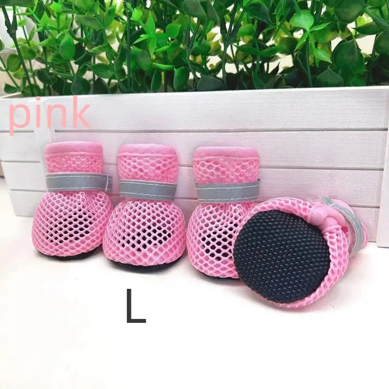 4Pcs Breathable Mesh Dog Boots | Non-Slip Paw Protectors Dog Paw Boots Nixie Pink L