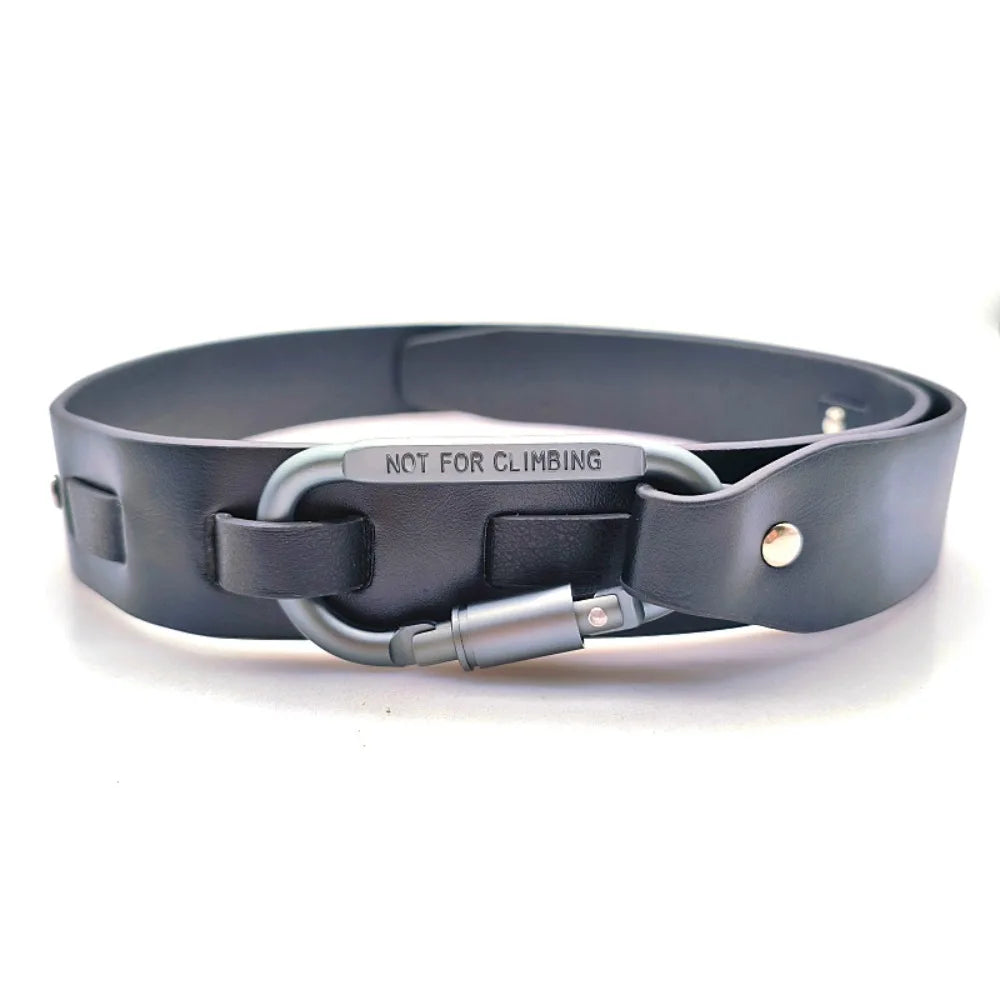 PU Leather Carabiner Buckle Belt – Unisex Adjustable Jeans Belt Fashion Buckle Belt Nixie Black