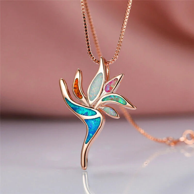 Blue Glass Opal Geometric Mood Tracker Pendant Necklace Pendant Necklace Nixie