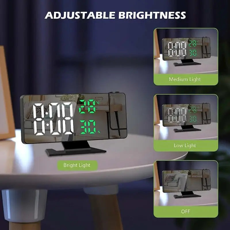 LED Digital Projection Alarm Clock – 180° Rotatable Mirror Projection Alarm Clock Nixie