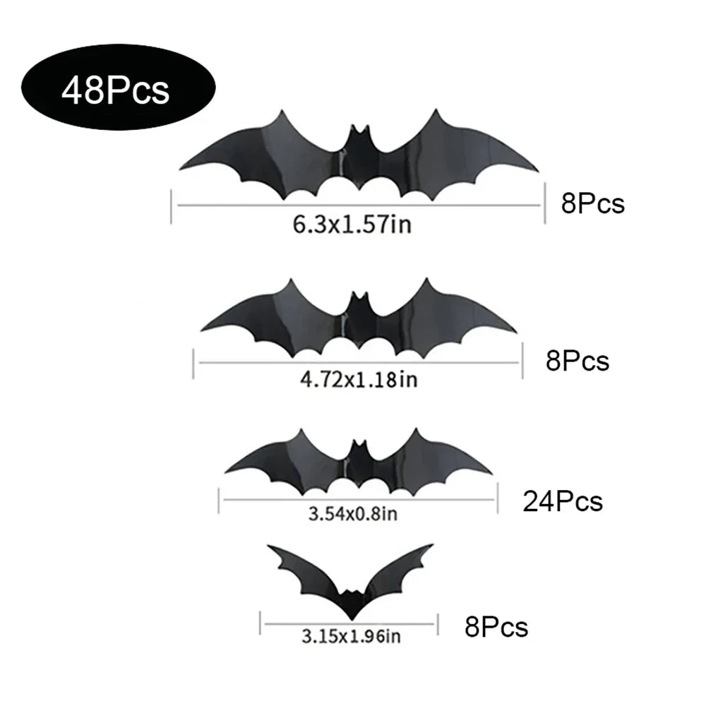 3D Halloween Bat Wall Stickers – Black PVC Bat Decorations Halloween Wall Stickers Nixie 48pcs Black Bat