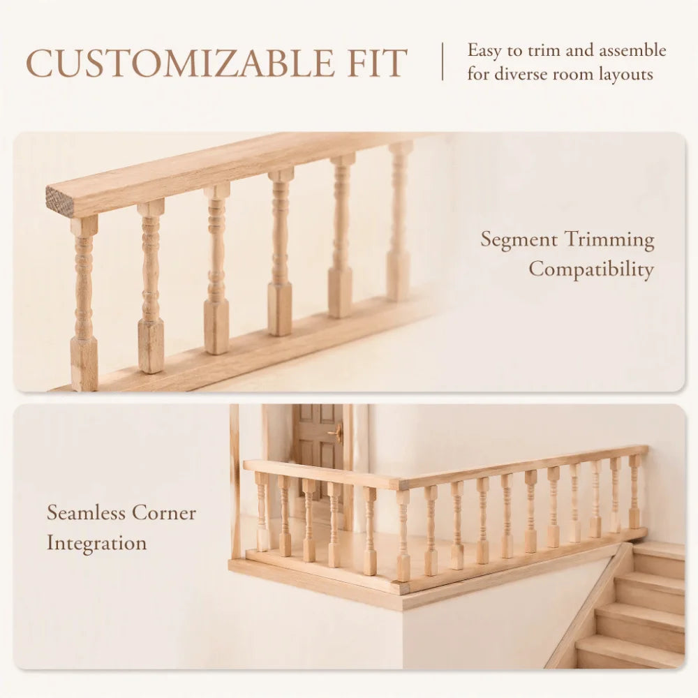 2pcs Birch Wood Dollhouse Railing 1:12 Scale Balustrade Kit Dollhouse Railing Kit Nixie