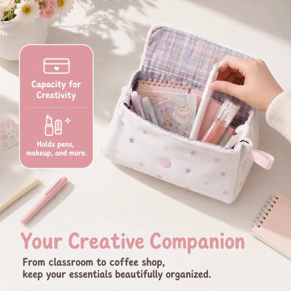 Korean Bear & Rabbit Pencil Case – Large Capacity Stationery Bag Pencil Case Nixie