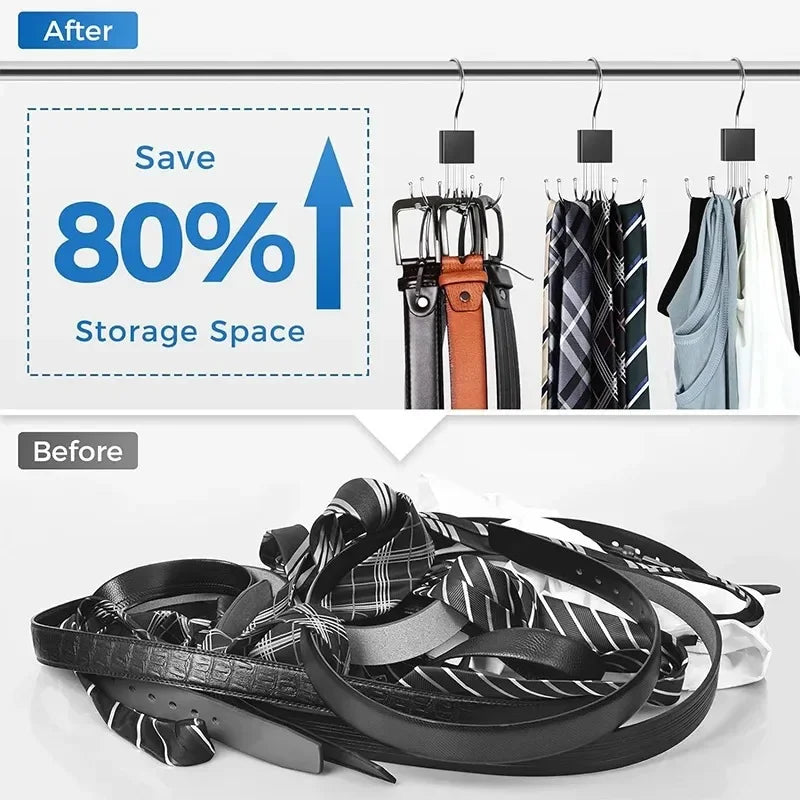 360° Rotating Hook Rack Organizer for Scarves, Belts & Ties
