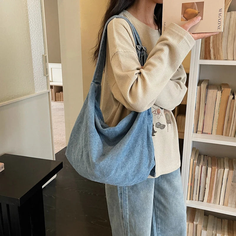 Large-Capacity Denim Shoulder Tote Bag for Women Denim Shoulder Tote Nixie