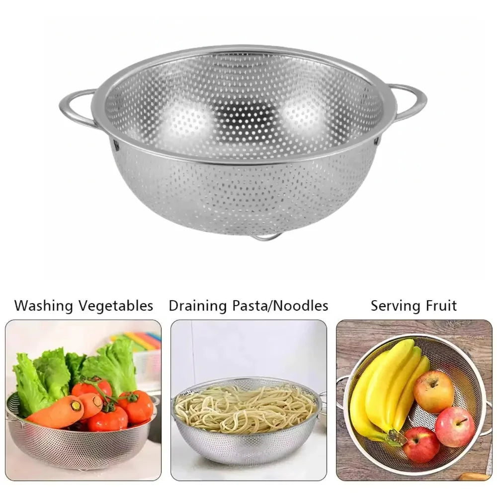 Stainless Steel Colander Bowl Double Handles | Fruit & Veg Strainer Colander Strainer Bowl Nixie
