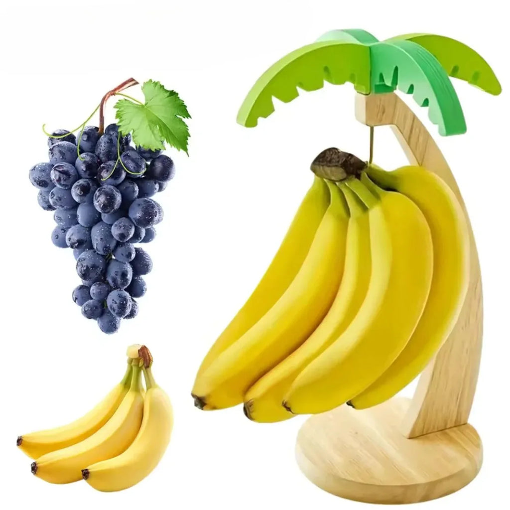 Wooden Banana Hanger Rack with Decorative Leaf | Kitchen Fruit Hanger Rack Nixie