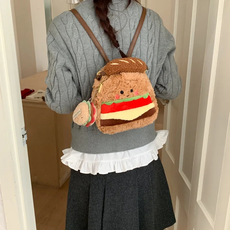 Cute Plush Hamburger Mini Backpack | Novelty Bag for Women Novelty Mini Backpack Nixie