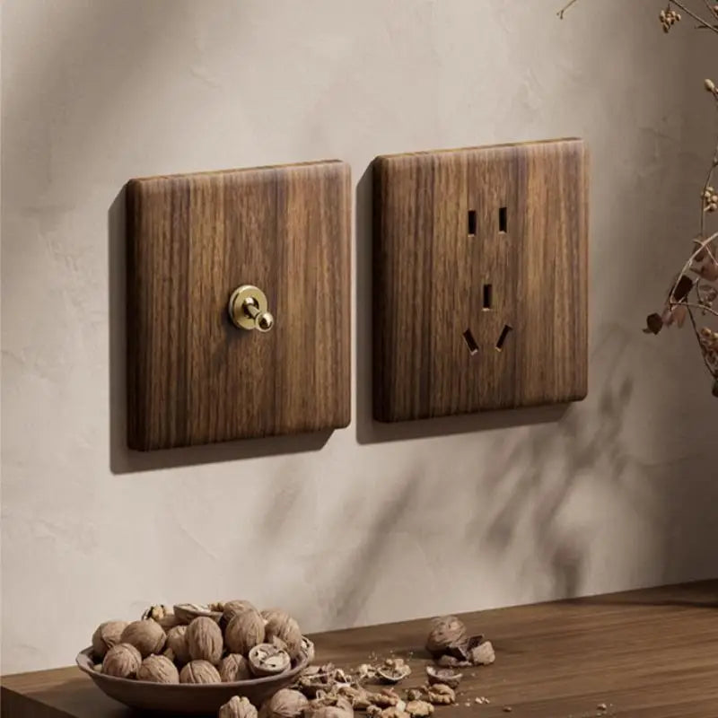 Retro Wood Grain Wall Switch Panel | LED Dimmer Toggle Wall Switch Panel Nixie A2
