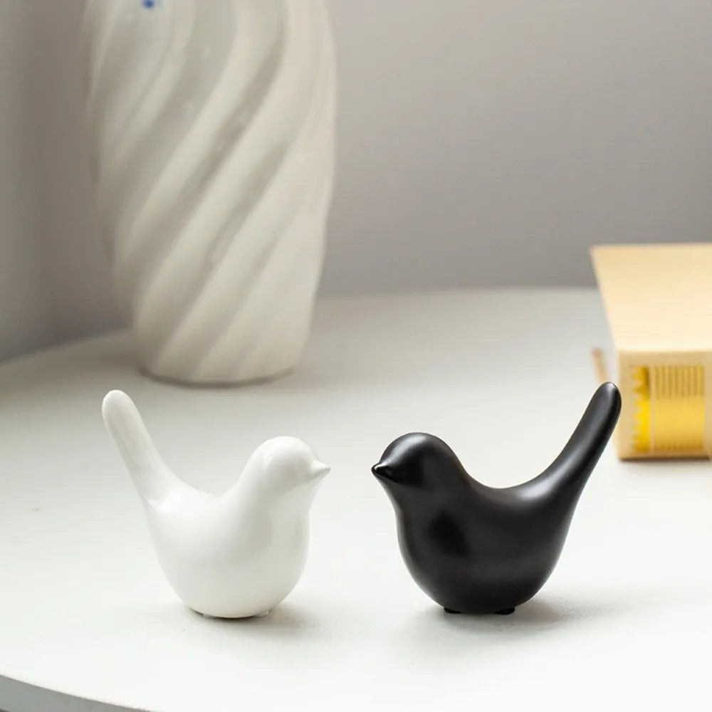 Nordic Bird Ceramic Figurine | Black & White Art Deco Statue Ceramic Bird Figurine Nixie