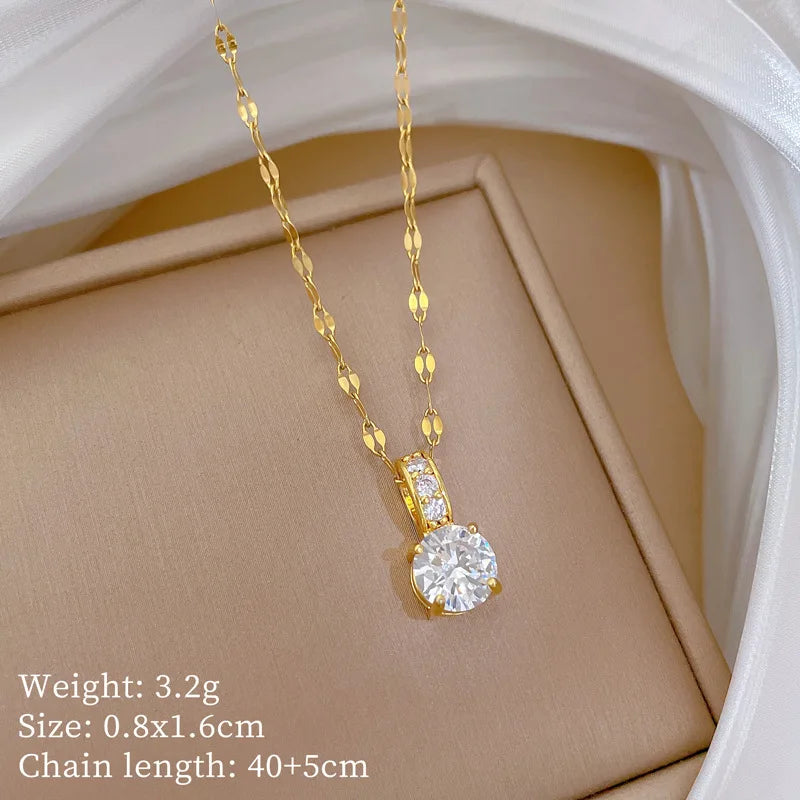 Geometric Zircon Pendant Necklace Gold Stainless Steel Chain Pendant Necklace Nixie XL2606-411