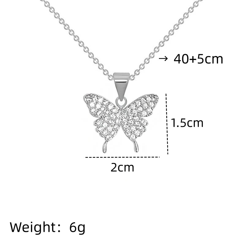 Butterfly Zircon Pendant Necklace | Gold & Silver Stainless Steel Pendant Necklace Nixie