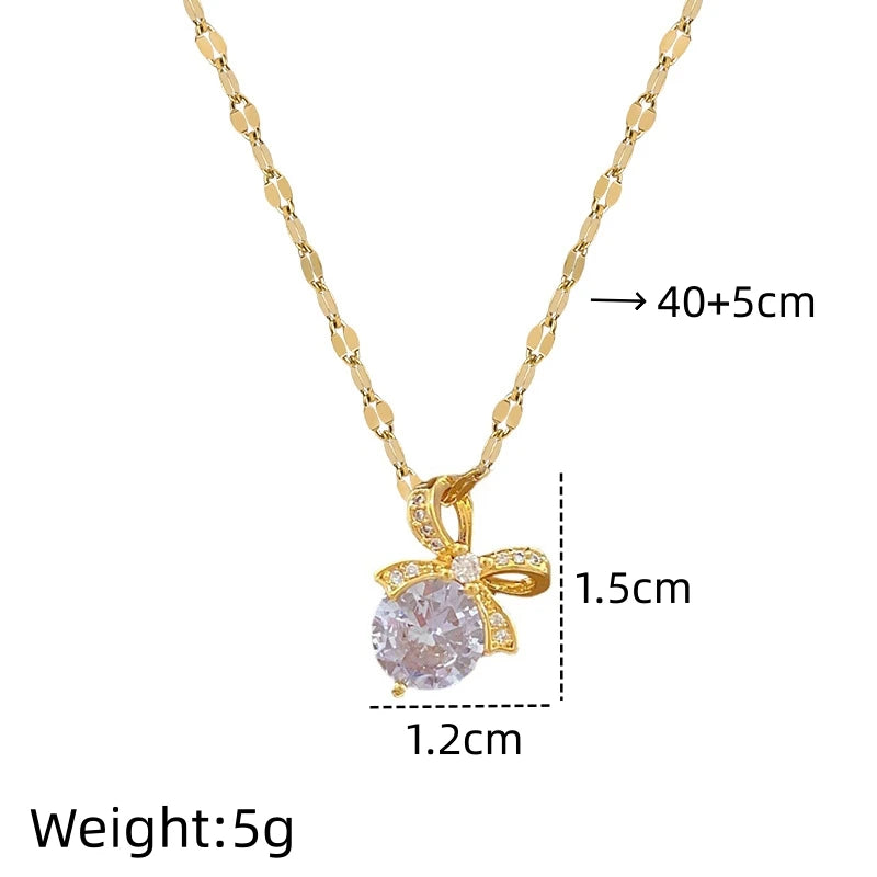 Butterfly Knot Pendant Choker Necklace | Gold Stainless Steel Pendant Necklace Nixie XL2606-422