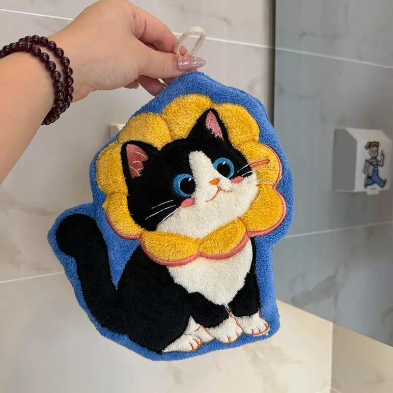 Kawaii Cat Coral Fleece Hand Towel – Soft & Absorbent Decorative Hand Towel Nixie