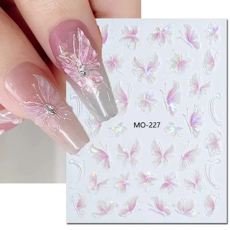 5D Embossed Nail Art Decals – Black & White Butterfly Rose Nail Art Decals Nixie