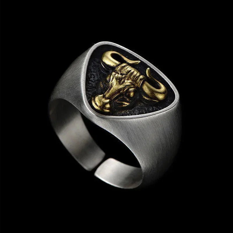 Men's Retro Tibetan Silver Bull Head Ring | Punk Style Fashion Ring Nixie WHITE 2