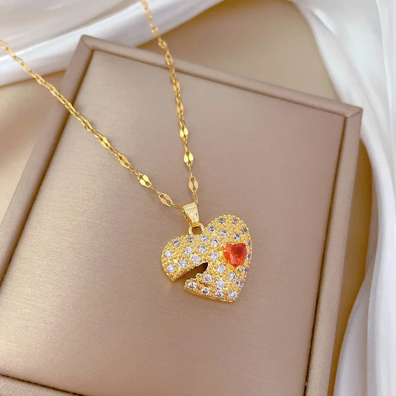 Heart Pendant Necklace Gold Stainless Steel Clavicle Chain Women