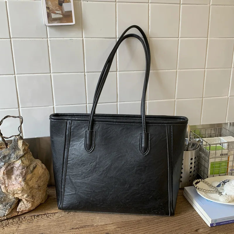 Large Capacity PU Leather Tote Bag for Women – Shoulder Bag Women's Tote Bag Nixie BB-655-Black(no pend Extra Large