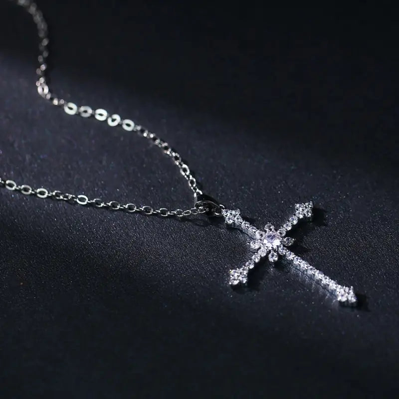 Rhinestone Cross & Star Pendant Necklace – Silver-Tone Women Pendant Necklace Nixie
