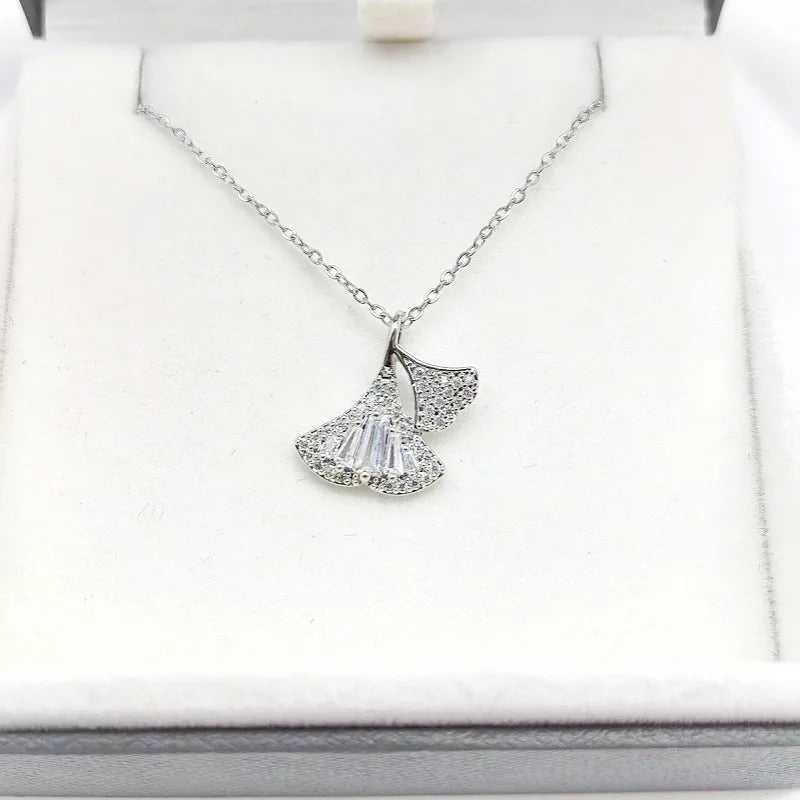 Copper Leaf Pendant Necklace with Zirconia | Women's Clavicle Chain Pendant Necklace Nixie XL1997-47