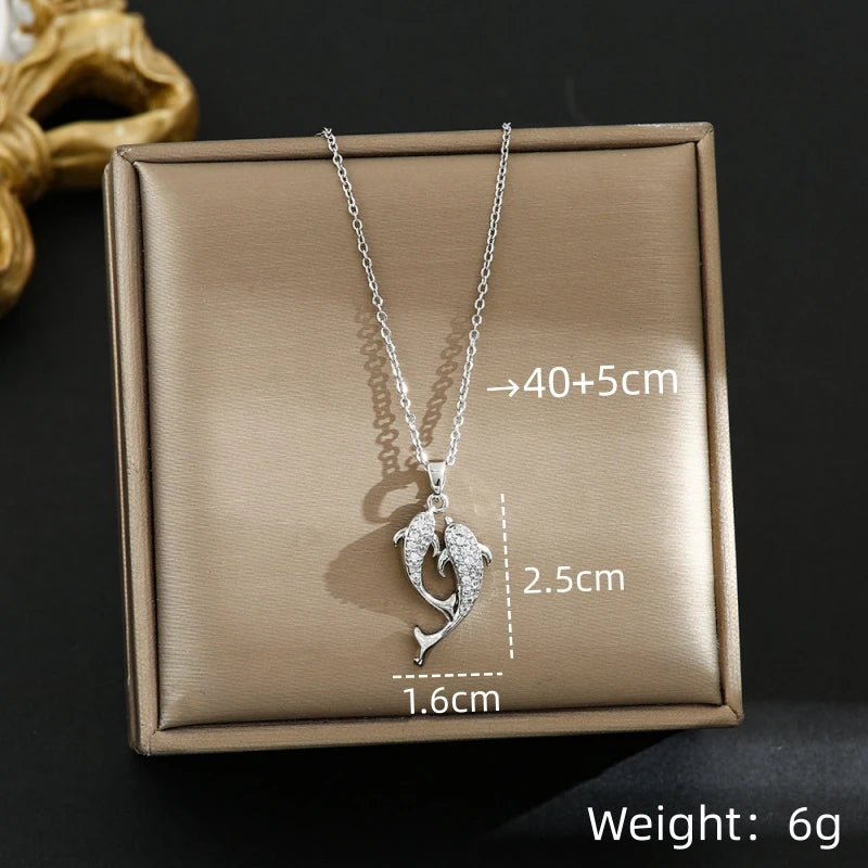 Dolphin Pendant Necklace Women – Sparkling Zircon Copper Chain Pendant Necklace Nixie