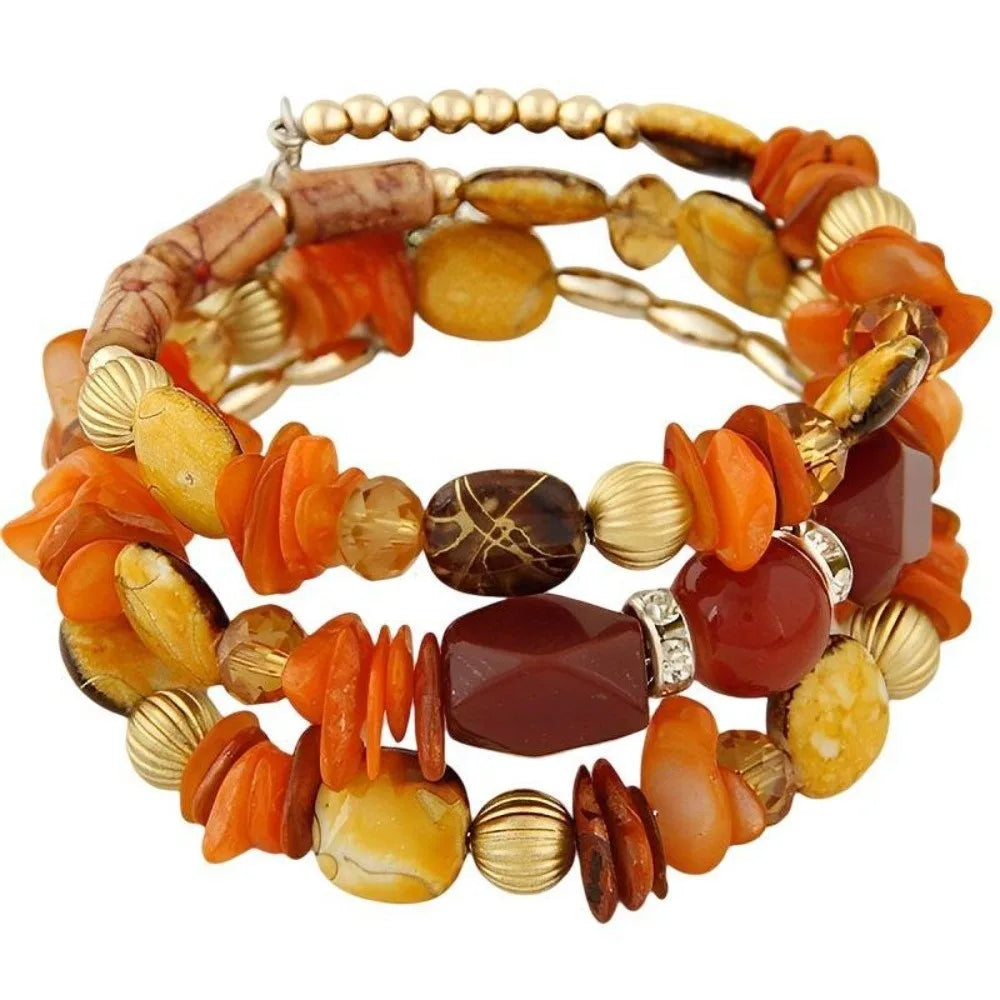Resin Stone Multilayer Charm Bracelets – Handmade Beaded Bangles