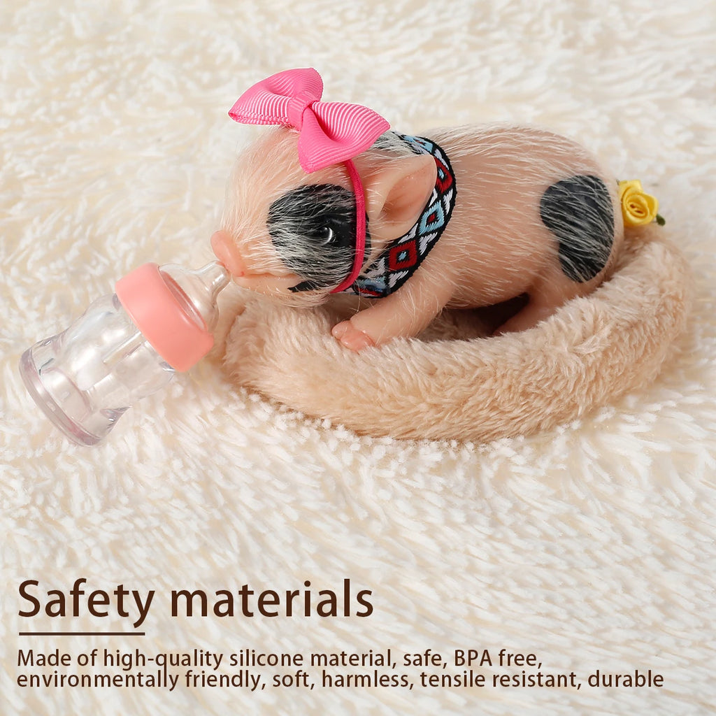 Mini Silicone Piglet Doll Toy Set – Lifelike Reborn Pig Gift Silicone Animal Doll Nixie