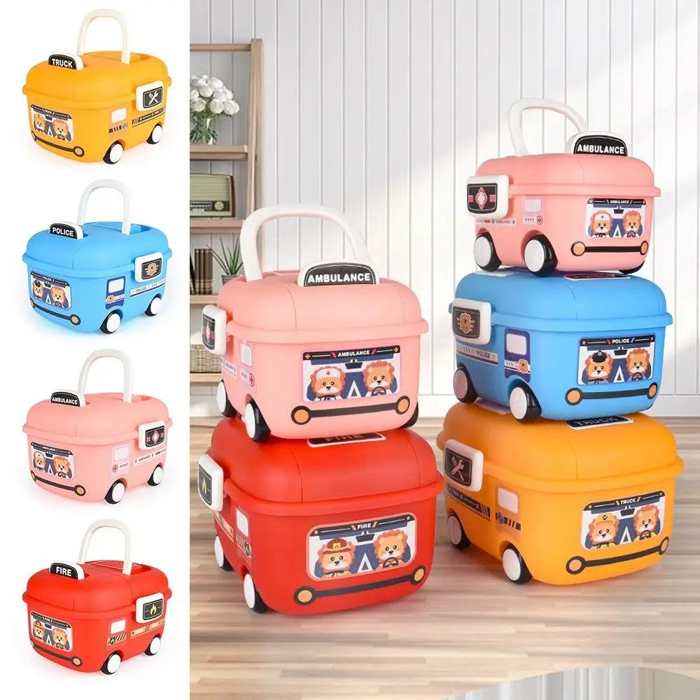 Cartoon Car Kids Storage Box with Wheels & Handle – Multi-Size