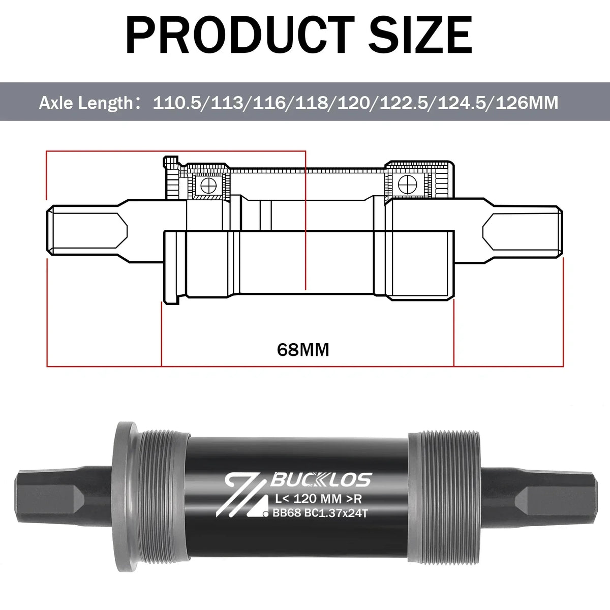 BUCKLOS Square Taper Bottom Bracket BB68 MTB Road E-Bike BSA Bicycle Bottom Bracket Nixie 68x120mm