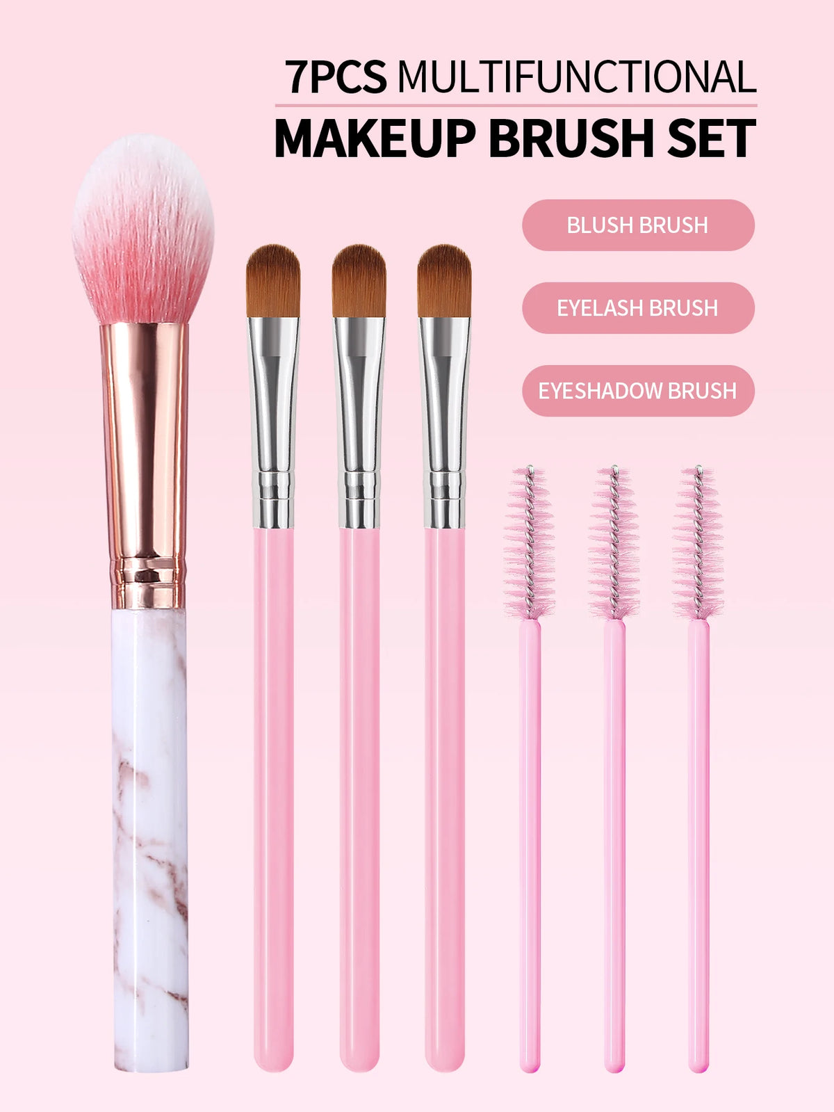 7-Piece Pink Makeup Brush Set – Blush, Eye & Brow Brushes Makeup Brush Set Nixie