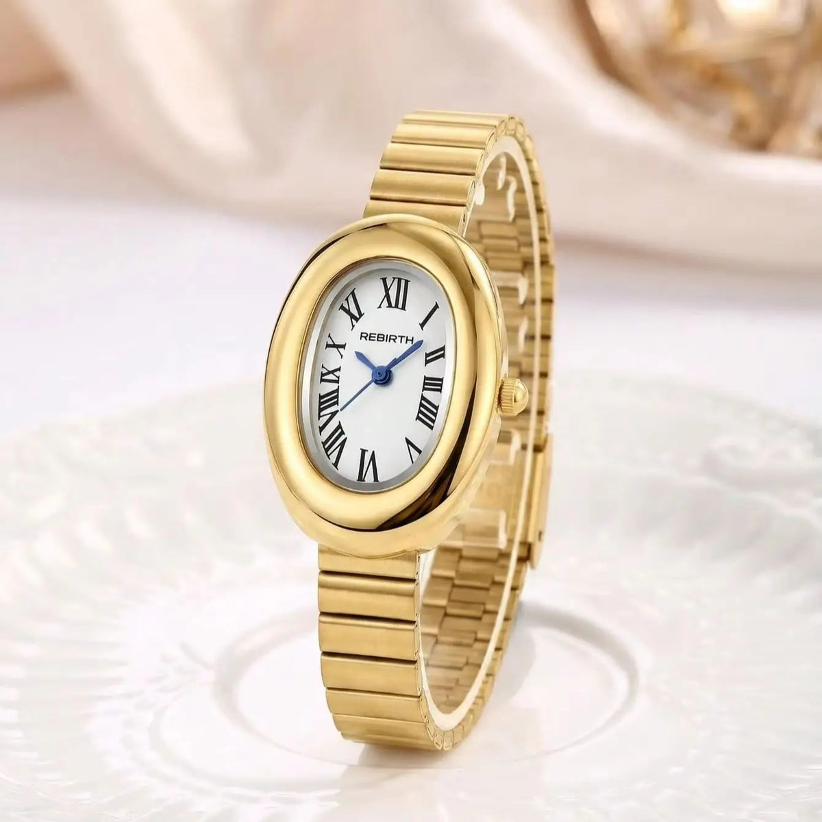 REBIRTH Vintage Oval Gold Women's Quartz Watch Roman Numeral Women's Quartz Watch Nixie