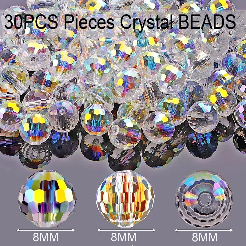 30Pcs 8mm AB Crystal Glass Beads – Round Faceted Jewelry Making Crystal Glass Beads Nixie AB 30PCS 8MM