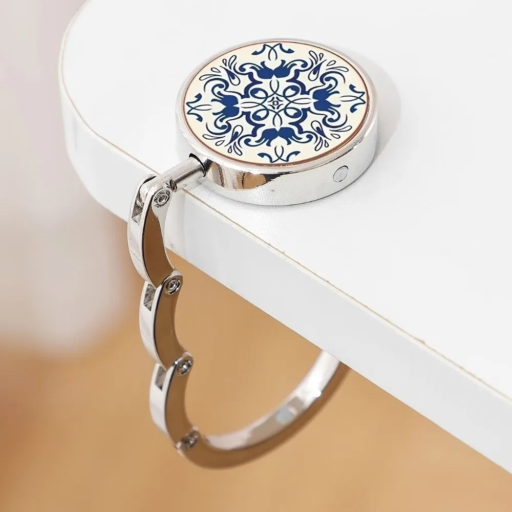 Folding Table Edge Hook Zinc Alloy Blue White Porcelain Bag Hanger Table Edge Hook Nixie