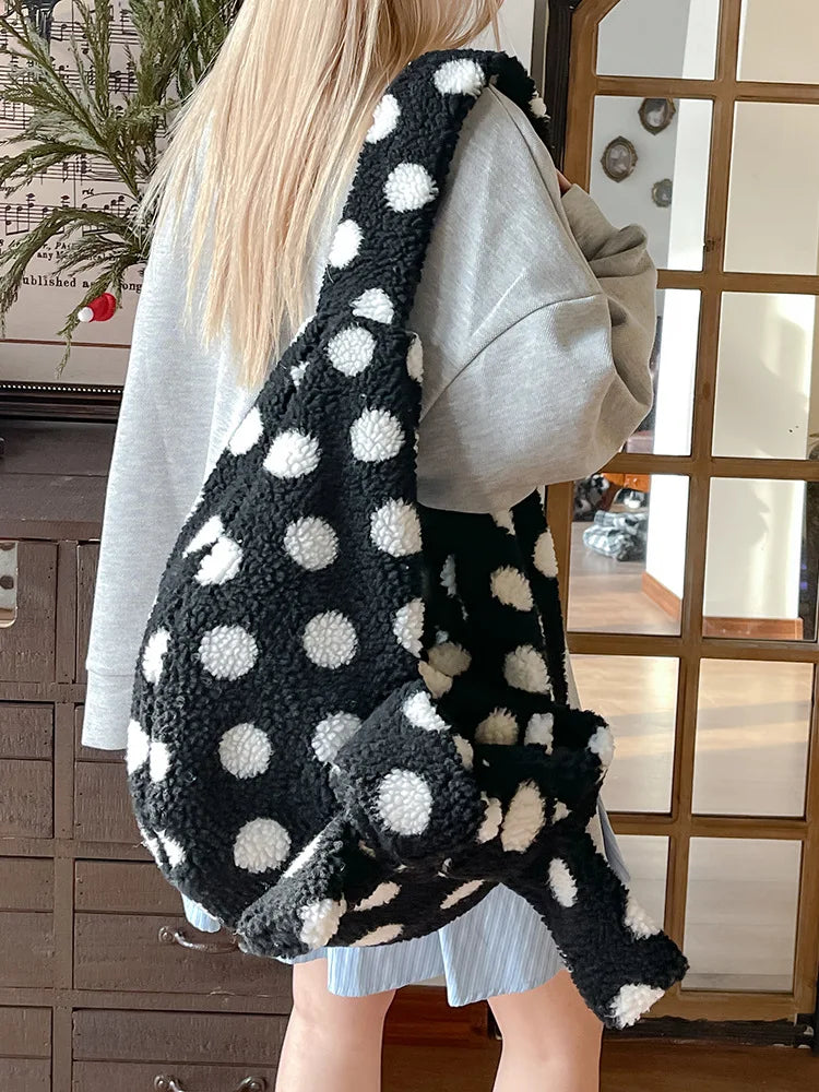 Bowknot Plush Polka Dot Tote Bag – Large Crossbody for Women Women's Shoulder Bag Nixie