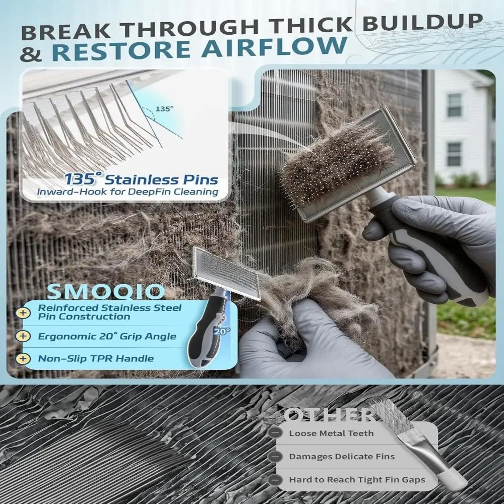 HVAC AC Coil Fin Cleaning Brush Set – Stainless Steel, Reusable HVAC Cleaning Brush Nixie