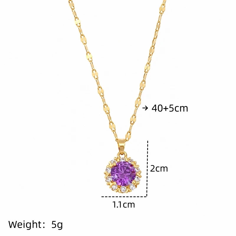 Geometric Micro-Paved Zircon Pendant Necklace | Gold Steel