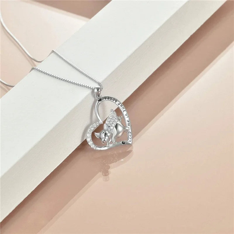 Silver Pig Heart Engraved Pendant Necklace | Cute Fashion Jewelry Pendant Necklace Nixie