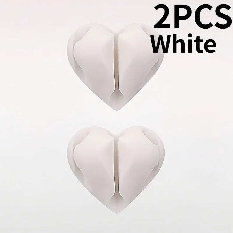 2PCS Heart-Shaped Self-Adhesive Cable Organizer – 3-Hole Cable Organizer Nixie WHITE
