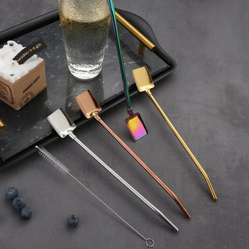 Stainless Steel Spoon Straw – Shovel Shape for Drinks & Ice Cream Spoon Straw Nixie