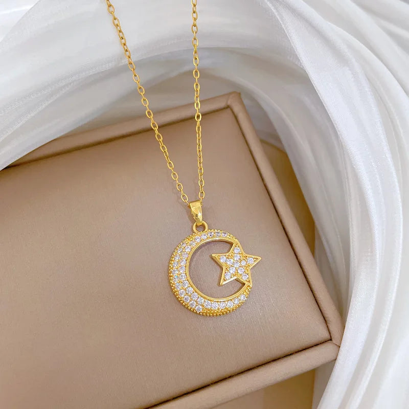 Star Moon Pendant Gold Choker Necklace for Women | Nixie Pendant Necklace Nixie