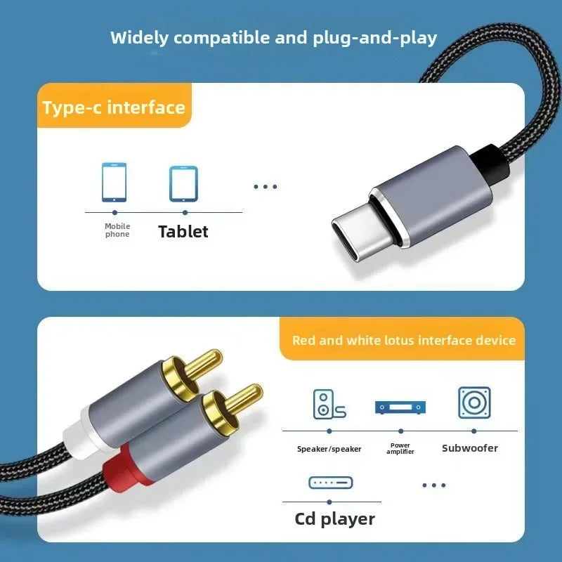Type-C to Dual RCA Audio Cable – Phone & PC to Amplifier Audio Cable Nixie
